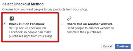 Facebook Shop - Checkout Method Settings